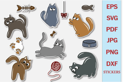 Bundle cute cats. Stickers for Printing Cricut