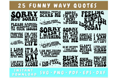 Funny Wavy Quotes SVG Bundle&2C; 25 Designs&2C; Groovy Funny Sayings SVG