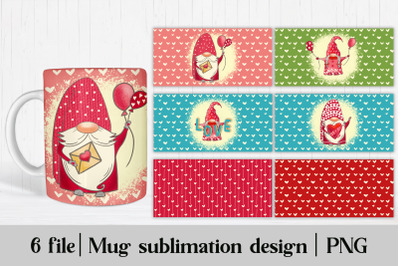 Valentines gnomes mug sublimation design wrap 15 Oz