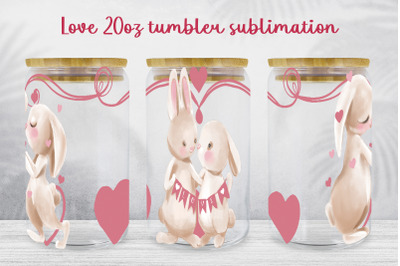 Love glass can wrap Valentines day sublimation png Bunny