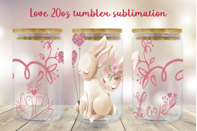 Love glass can wrap Valentines day sublimation png Bunny