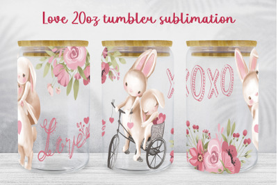 Love glass can wrap Valentines day sublimation png Bunny