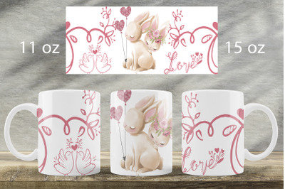 Love mug wrap Valentines day sublimation png Cute bunny