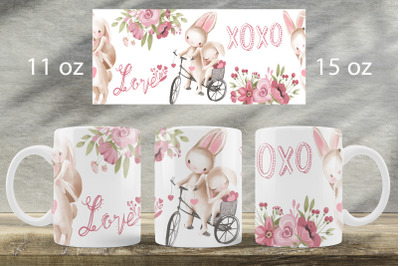 Love mug wrap Valentines day sublimation png Cute bunny