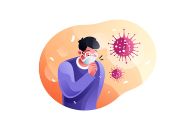 Man coughing because of infectious coronavirus