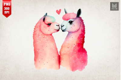 Lovely Couple Llama Kissing Valentine