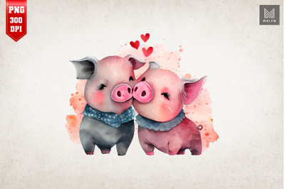 Lovely Couple Pig Kissing Valentine