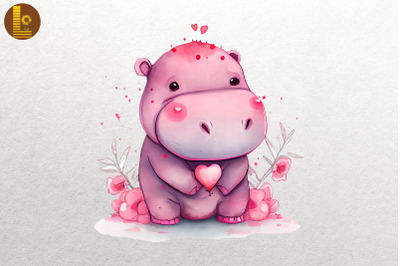 Lovely Cute Baby Hippo Valentine&amp;&23;039;s Day