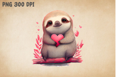 Cute Sloth Hugging Heart Valentine&amp;&23;039;s Day