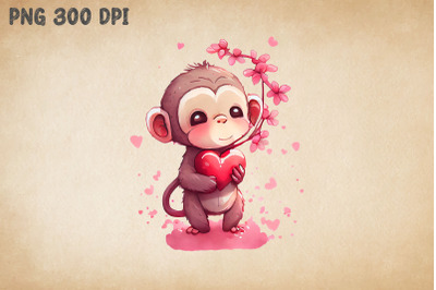 Cute Monkey Hugging Heart Valentine