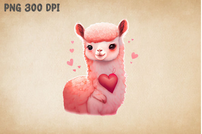 Cute Llama Pink Heart Valentine