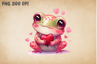 Cute Frog Hugging Heart Valentine