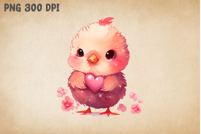 Cute Chicken Hugging Heart Valentine