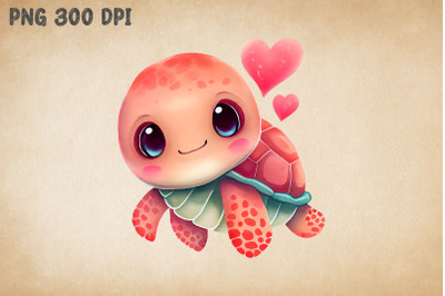 Cute Turtle Pink Heart Valentine