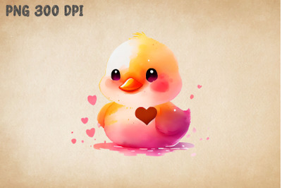 Cute Duck Pink Heart Valentine