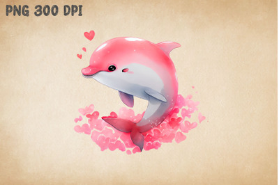 Cute Dolphin Pink Heart Valentine