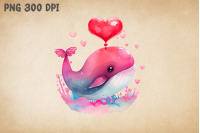 Cute Whale Pink Heart Valentine