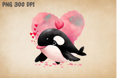 Cute Killer Whale Pink Heart Valentine