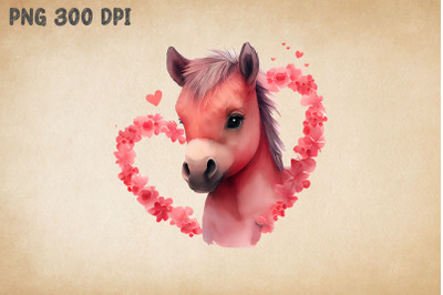 Cute Horse Pink Heart Valentine