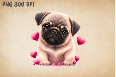 Cute Pug Pink Heart Valentine