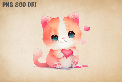 Cute Cat Hugging Heart Valentine