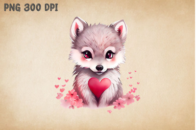 Cute Wolf Pink Heart Valentine