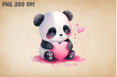 Cute Panda Hugging Heart Valentine