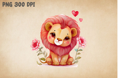 Cute Lion Pink Heart Valentine