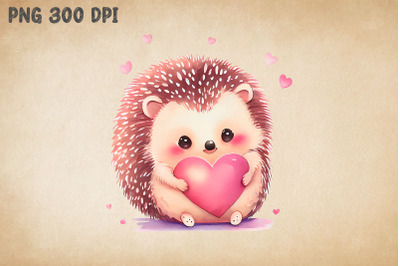 Cute Hedgehog Hugging Heart Valentine