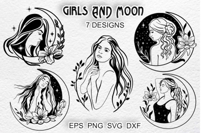 Celestial Girls, Moon Girls , Magic Girls SVG 7 designs