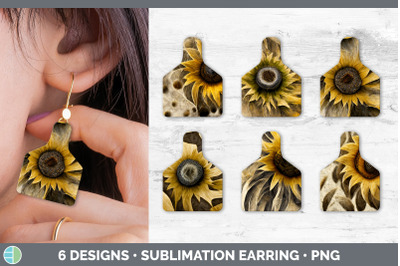 Sunflower Cow Tag Earring | Sublimation Cattle Ear Tag