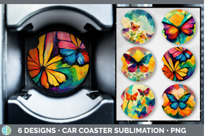 Watercolor Butterfly Car Coaster | Sublimation Designs Bundle