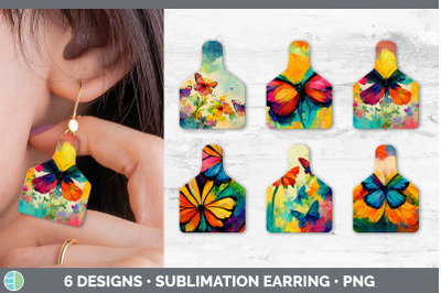 Butterfly Cow Tag Earring | Sublimation Cattle Ear Tag