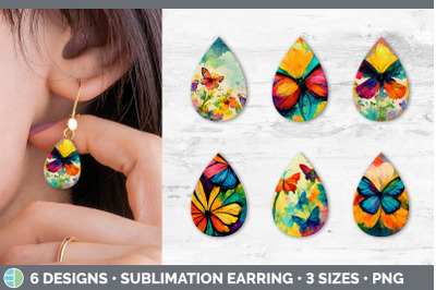 Watercolor Butterfly Teardrop Earring | Sublimation Designs Bundle