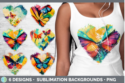 Watercolor Butterfly Heart Distressed Clipart | Sublimation Designs