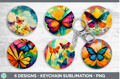 Watercolor Butterfly Keychain Bundle | Keyring Sublimation Designs