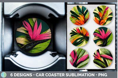 Tropical Leaves Car Coaster | Sublimation Designs Bundle