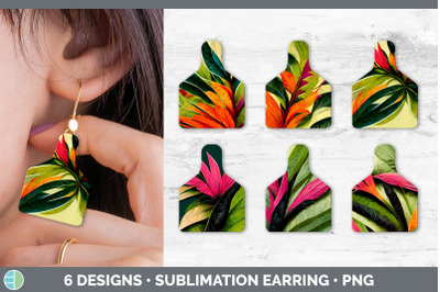 Tropical Leaves Cow Tag Earring | Sublimation Cattle Ear Tag