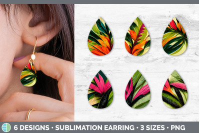 Tropical Leaves Teardrop Earring | Sublimation Designs Bundle