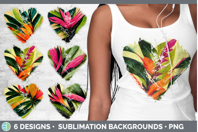 Tropical Leaves Heart Distressed Clipart | Sublimation Designs