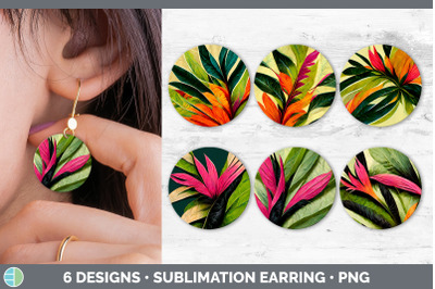 Tropical Leaves Round Earring | Sublimation Designs Bundle