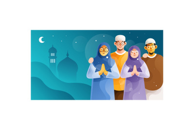 Muslim Family Celebrate Happy Eid Mubarak