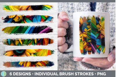Rainbow Sunflower Brush Strokes PNG | Sublimation Designs