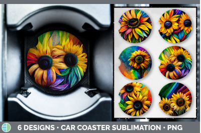 Rainbow Sunflower Car Coaster | Sublimation Designs Bundle