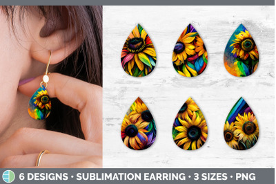 Rainbow Sunflower Teardrop Earring | Sublimation Designs Bundle