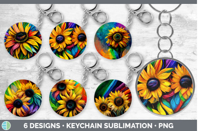 Rainbow Sunflower Keychain Bundle | Keyring Sublimation Designs