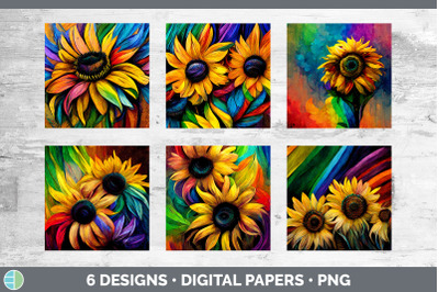 Rainbow Sunflower Backgrounds | Digital Scrapbook Papers