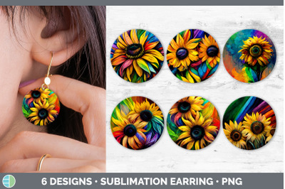 Rainbow Sunflower Round Earring | Sublimation Designs Bundle