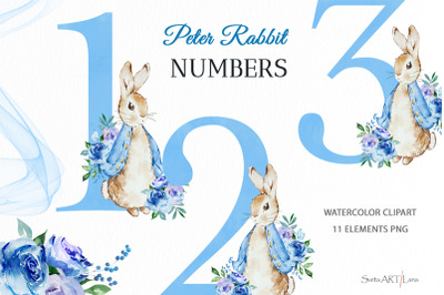 Peter Rabbit Blue Floral Numbers PNG