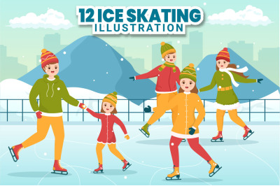 12 Skating on Ice Rink Illustration